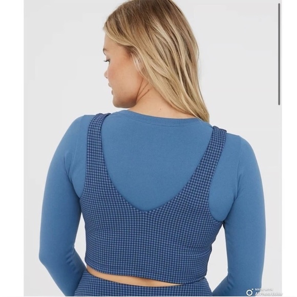 OFFLINE By Aerie Royal Navy Mini Houndstooth V-Neck Longline Sports Bra Size S - Picture 2 of 8